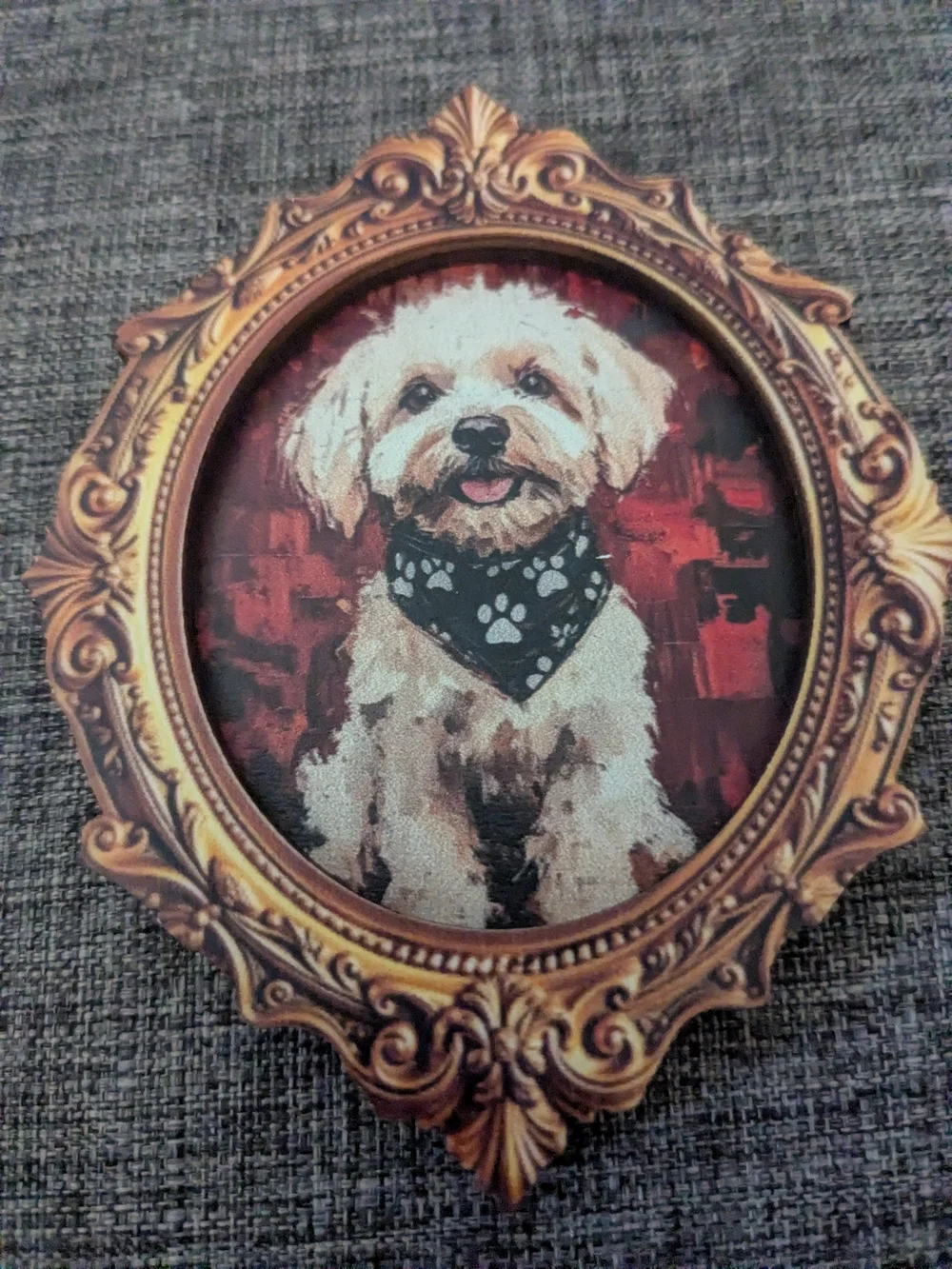 Cute Dog Wearing A Paw Print Bandana Art Magnet